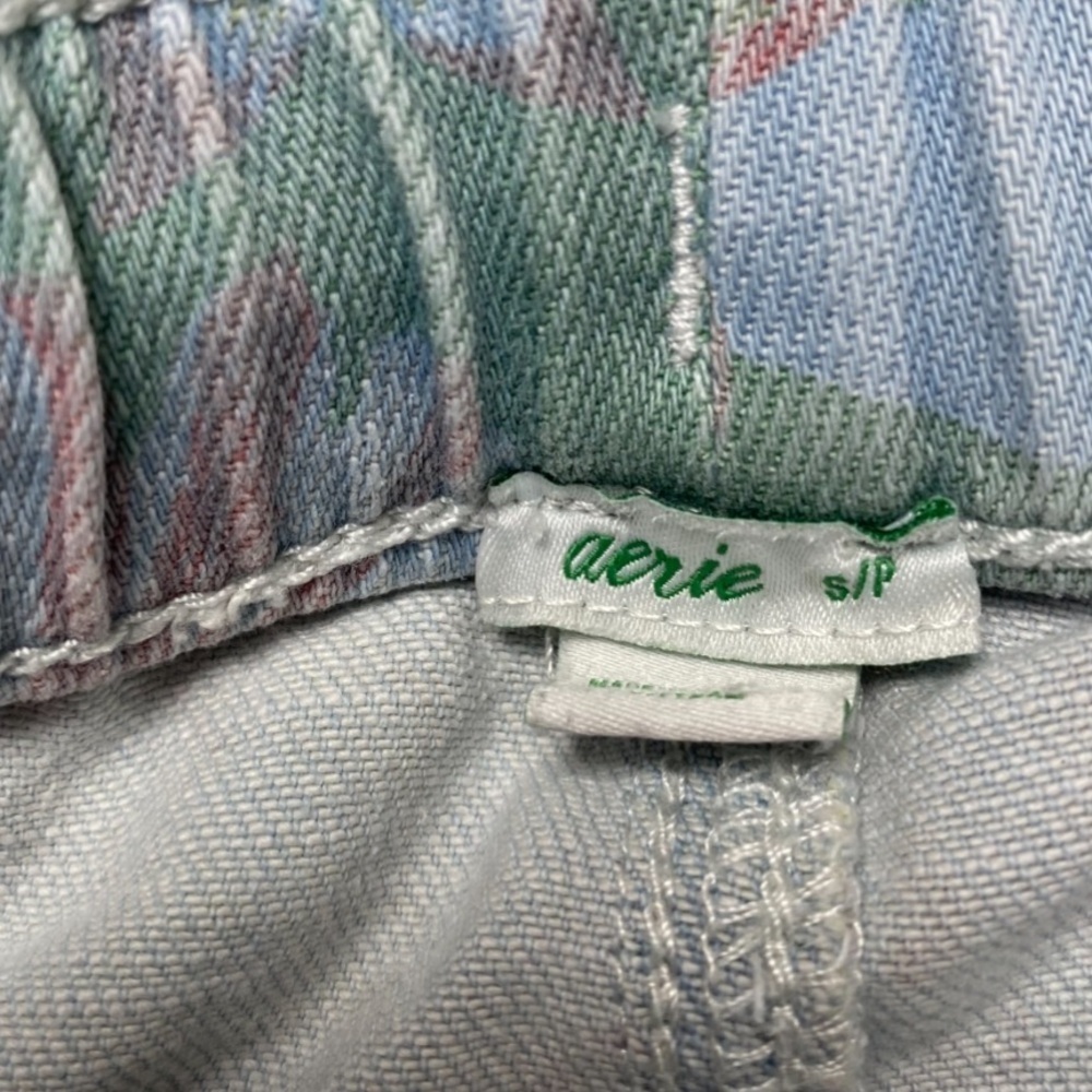 Aerie Floral Denim Shorts Blue Drawstring Elastic Waist Frayed Small - Picture 11 of 12